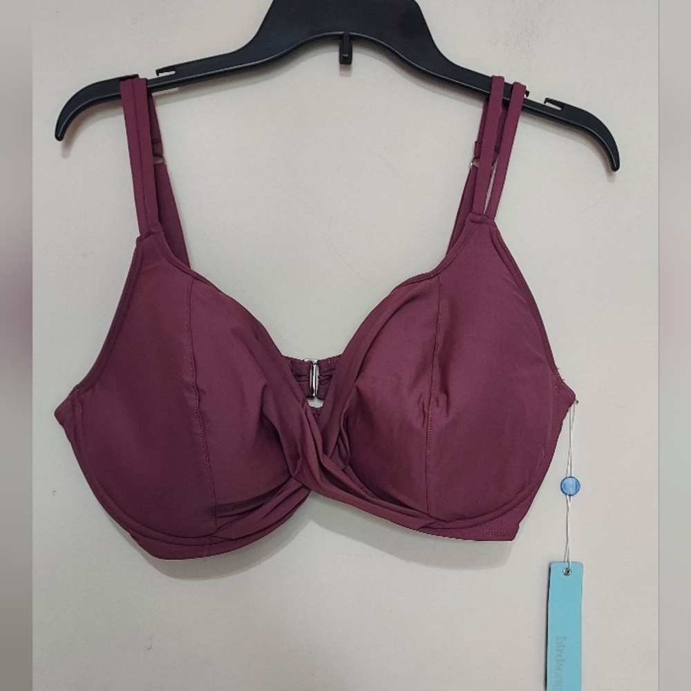 Birdsong Rayleigh Ski Plum Twist Front Bikini Swim Top Sz-38G
